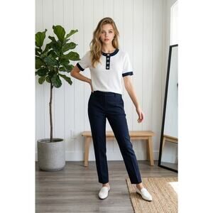 Lauren Ralph Lauren Womens White Blue Trim Knit Top With Button Detail XL